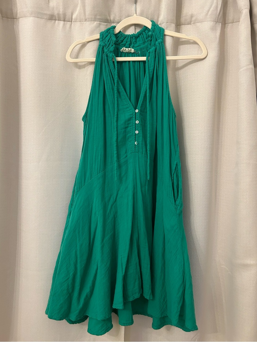 Sleeveless Smocked Halter Swing Dress in Green